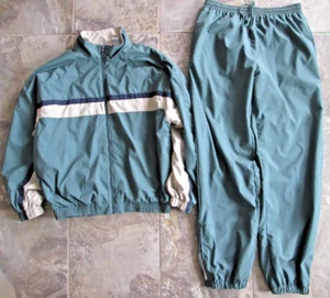 Champion Vintage 90s Men's Medium Track Suit Shirt Jacket & Pants Green Lined - Picture 1 of 19