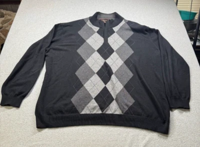 Suéter Tasso Elba 1/2 Cremallera Argyle Grande y Alto Para Hombres 2XLT Negro/Gris Patrón Diamante Foto 1 de 4