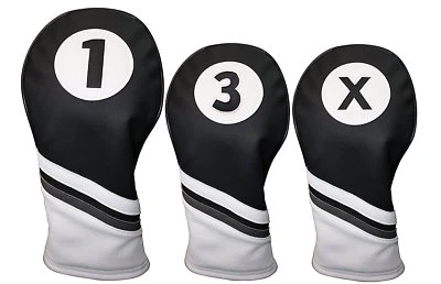 Majek Golf Headcover Black & White Leather Style 1 3 X Driver and Wood Covers - Image 1 of 4