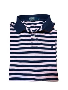 Herren Polo Ralph Lauren Hemd Gr. L Rosa Navy Streifen Preppy Shirt Vintage Blau Etikett - Bild 1 von 8