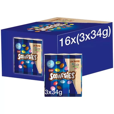Nestle Smarties Colourful Milk Chocolate Covered Crisp Shells Pack Tube 16x3x34g - Image 1 of 3
