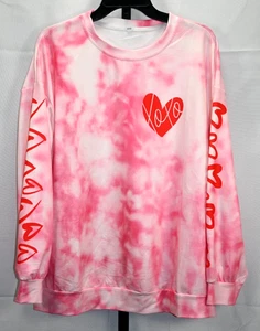 Rosa & weiß Batik XOXO Herz Design Langarm Top Größe L Neu ohne Etikett - Bild 1 von 3