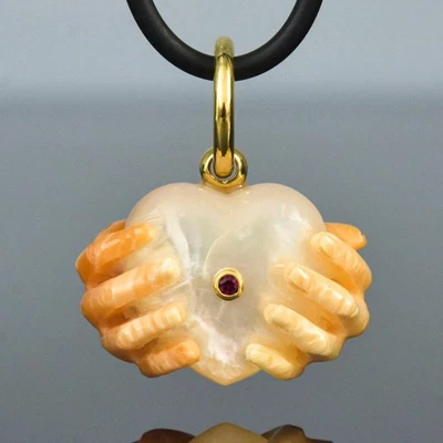 "I Give You My Heart" Carved Shell Pendant Gold Vermeil Sterling Silver 8.15g - Image 1 of 4