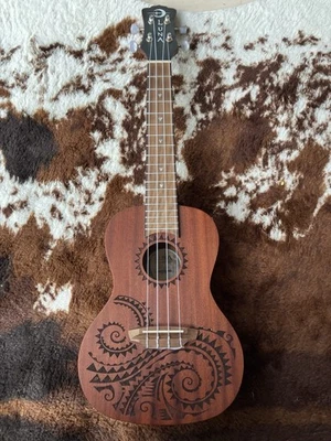 Luna UKE TC MAH Carved Tribal Mahogany Acoustic Ukulele & Bag - Satin Natural - Image 1 of 2