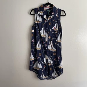 Lauren Ralph Lauren Wmn M Sailboat Anchor Nautical Preppy Sleeveless Shirt Dress - Picture 1 of 8