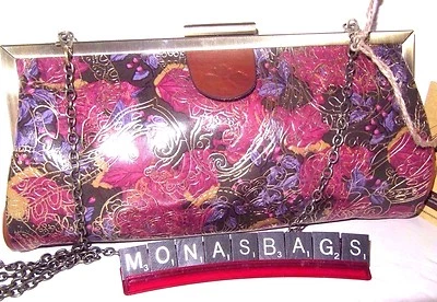 Patricia Nash 全新粉色紫色佩斯利金属工具花边带框挎包 — 第 1/4 张图片