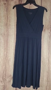 LL Bean Women's Sleeveless Summer Knit V Neck Navy Blue Dress Size S Freeport - Picture 1 of 12