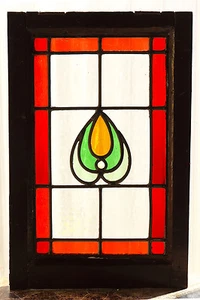 Antique Stained Glass Window Four (4) Color Art Nouveau Ruby Red Border (2999) - Picture 1 of 3