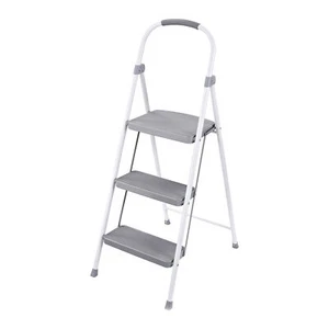 Rubbermaid 3 Step Folding Ladder, Steel Foldable Step Stool w/ Hand Grip, White - Picture 1 of 11