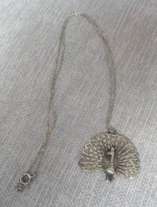 Vintage Silver Pewter Peacock Pendant On Silver Tone Chain Necklace - c5 sb - Picture 1 of 5