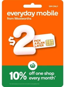 1X WOOLWORTHS Prepaid Everyday Mobile Phone SIM Card $2 Starter Kit Telstra New - Picture 1 of 1