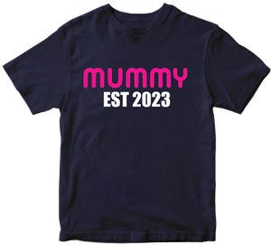 Mummy Est 2023 T-shirt Mothers Day Love child gift son daughter Mom Blessed Tee - Picture 1 of 16