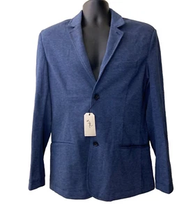 Civil Society Benedict Knit Blazer Jacket Large Slim Fit Two Button Navy Soft - Picture 1 of 24