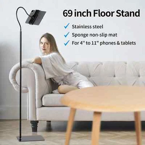69" Tablet Tripod Floor Stand Phone Gooseneck For Adjustable 4-10.5" iPhone iPad - Afbeelding 1 van 11