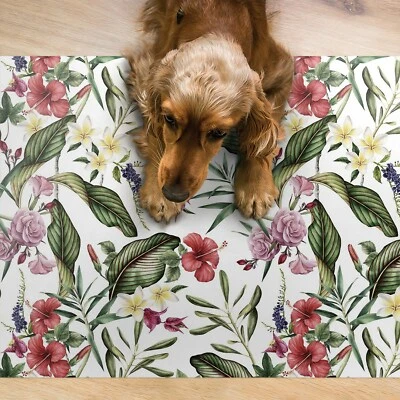 Hunde Katzen Napfunterlage Fressnapf Matte für Schüssel Tropische Blumen - Bild 1 von 4