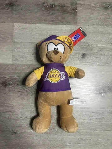 Los Angeles Lakers NBA Bear Log on Hat Brim Toy Official NBA Plush 9" Tall Cover