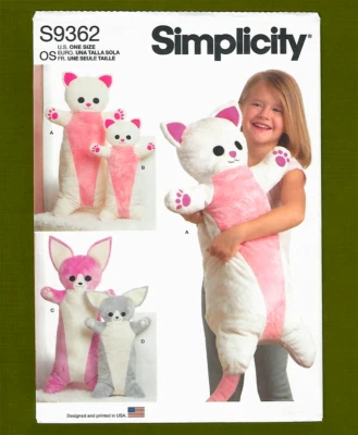Animal Body Pillows Plush Sewing Pattern, Two Patterns & Sizes~Simplicity 9362 - Image 1 of 4