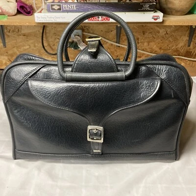 VTG Black Vinyl American Tourister Weekender Bag Plaid Interior Lining Excellent - Image 1 of 4