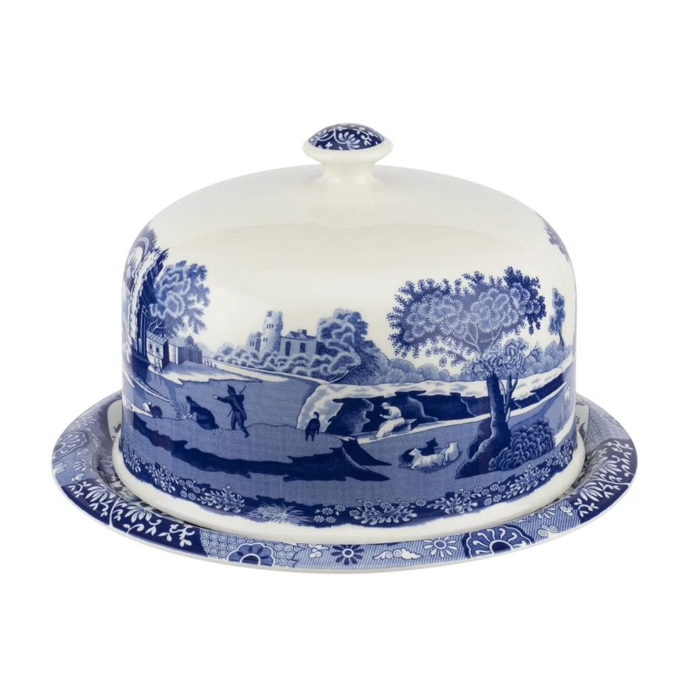 Prato de servir Spode azul italiano 2 peças porcelana 11,5" com cúpula 9" - Imagem 1 de 4