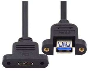 USB-A 3.0 Female to Micro 3.0 Type-B Female Screw Mount Extension Cable 0.5m - Picture 1 of 9