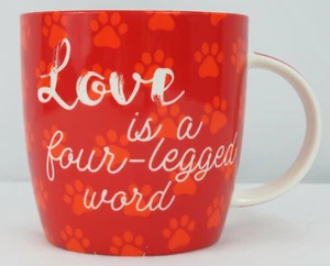 Red “Love Is A Four-Legged Word“ 16 oz MUG - Paws Design Cat & Dog Pet Lovers - Picture 1 of 6