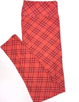 TC LuLaRoe Leggings ~ ORANGISH-RED PLAID PATTERN ~ SIZES 12-18 Tall & Curvy XMAS - Image 1 of 3