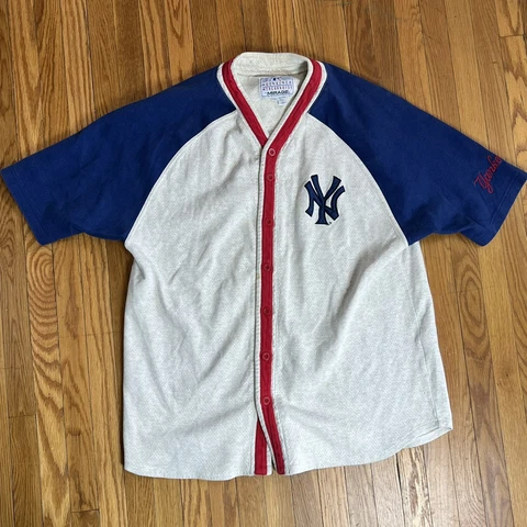 Vintage New York Yankees Jersey Heavyweight Blue Embroidered Size XXL 2XL STAINS Cover