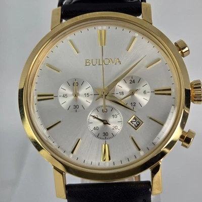 BULOVA MEN'S CHRONOGRAPH STAINLESS STEEL WATER RESISTANT 100M LEATHER BAND 40MM  - Image 1 of 4