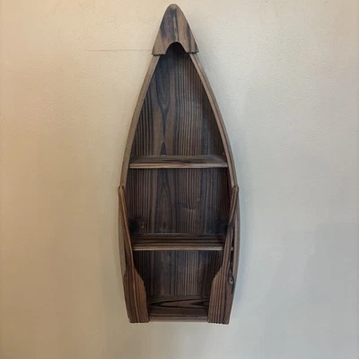 Vintage Rustic Wood Canoe Boat Large Wall Shelf Nautical Lake House Cabin Decor - Image 1 of 4