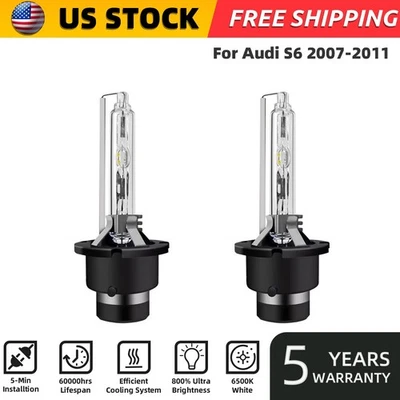 2PCS For Audi S6 2007-2011 D2S Xenon HID Headlight Bulbs High&Low Beam 6000K - Image 1 of 4