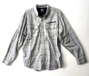 Harley Davidson Hemd Herren XL grau kariert Pearl Snap Western bestickt Freizeit - Bild 1 von 7