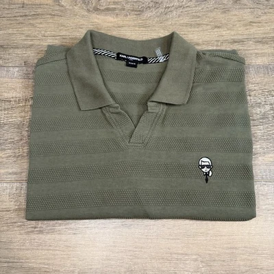 Karl Lagerfeld Paris Mens Buttonless Polo Shirt Medium Slim Green Cotton B17 - Image 1 of 4