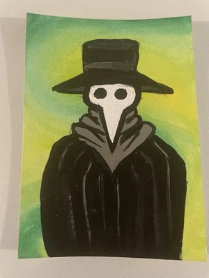ACEO Original acrylic Marker 2.5 x 3.25 in Spooky  Plague Doctor - Image 1 of 2