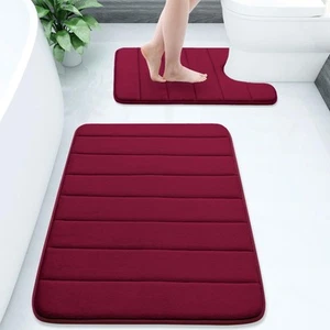 Bathroom Mat Set, 2 Piece Memory Foam Bath Mat and U-Shaped Toilet Rug, Machi... - Picture 1 of 8
