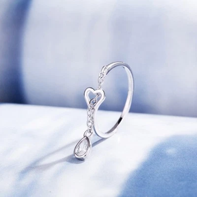 Donne Moda Cuore con prolunga Anelli a catena Semplice anello Waterdrop - Immagine 1 di 4