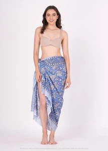 Woman Pareo Sarong Beach Bikini Cover Up Block Print Hippie Cotton Swimwear Suit - Picture 1 of 8