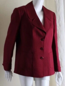 Amazing! Ellen Tracy Sz 14 XL Exquisite Merlot Red Silk Wool WovenBlazer Jacket - Picture 1 of 7