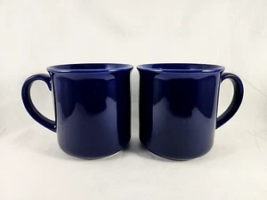 Vintage Mervyns Cobalt Blue Stoneware Coffee Cups Mugs Set of 2 - Picture 1 of 7