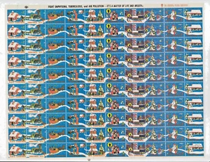 1972 Christmas Seals Full Stamp Sheet United States - Santa, Snowman, Snow Scene - Picture 1 of 4