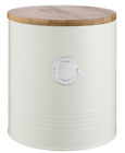 Taifun Metall Keks Kanister mit Holzdeckel 7,5 Zoll weiß und Kiefer minimalistisch