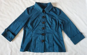 Live A Little Blazer Womens L Blue 3/4 Sleeve Buttons Up Pockets Cotton Blend - Picture 1 of 7