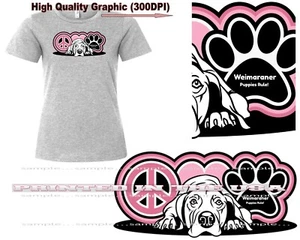 Camiseta gris Weimaraner raza perro cachorros regla paz y amor damas - Imagen 1 de 4