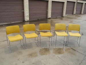 10 David Rowland- Mid Century Modern 40/4  Chairs Mustard Yellow Fabric & Chrome - Picture 1 of 16