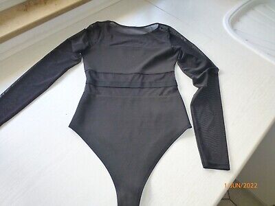 Body Biancheria Intima Trasparente Rete Inserto A Rete Top Shirt Sexy Nero 36 S NUOVO • 1€