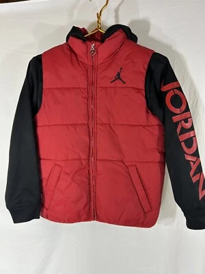 Jordan Logo Hooded Puffer Vest/Jacket Size Youth Small 8/10 Red Black Basketball - Image 1 of 4