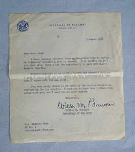 Wilber M. Brucker, Secretary of the Army, 1956 signed letter - Picture 1 of 3