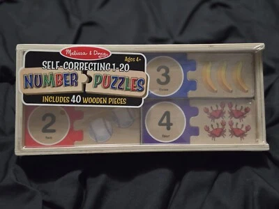 Melissa & Doug Self-Correcting Wooden Number Puzzles with Storage Box 40 Pcs NIB - Image 1 of 2