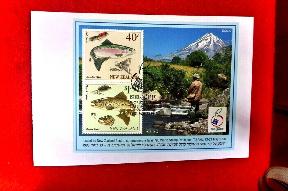 1998 TEL AVIV NEW ZEALAND EXHIBITION FISHING MINI SHEET ON CAR WITH EX POSTMARK  — 第 1/1 张图片