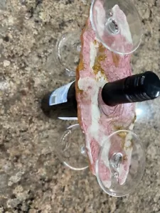 Wine Bottle and Glass Holder Pink, White, Gold Design - Picture 1 of 5