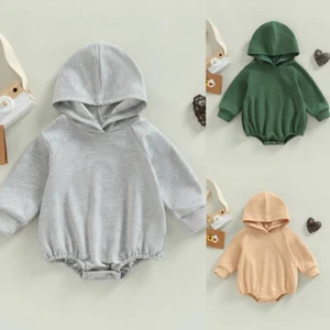 Infant Baby Spring Autumn Romper Solid Color Hood Jumpsuit for Boys Girls - Picture 1 of 13